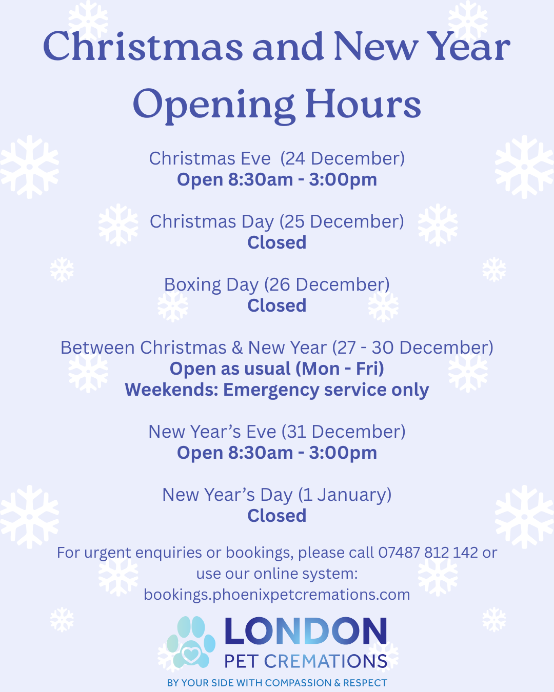 Christmas opening times 2025